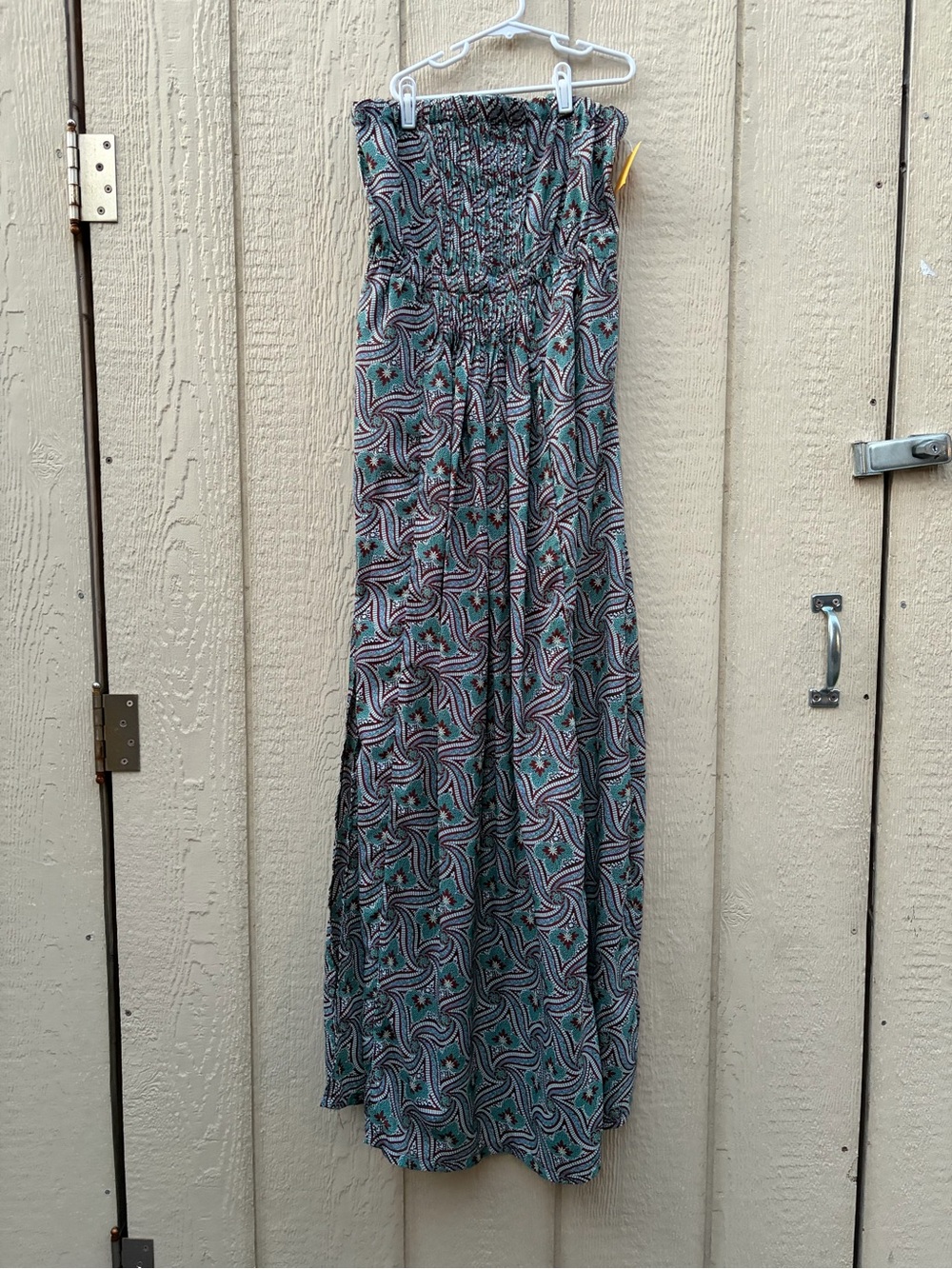 Costa Blanca - Vintage - Strapless Maxi Dress in Teal and Brown
